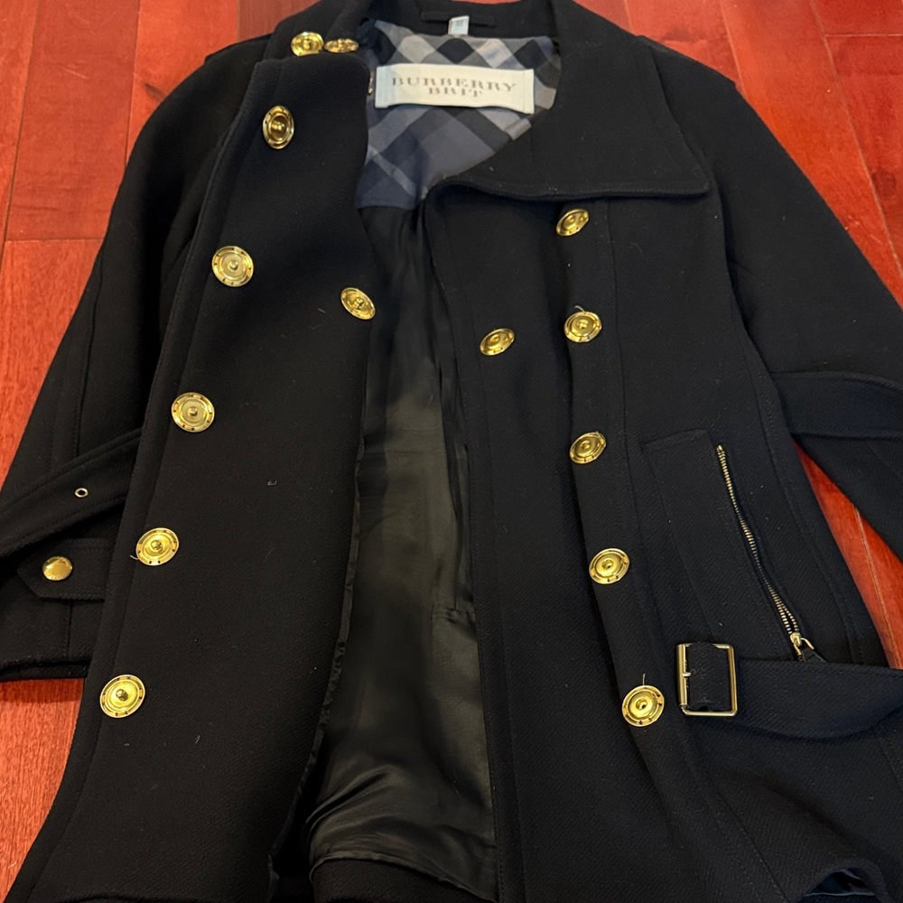 Burberry Brit Black Wool Coat with Gold Accents, Size US 6 - Picture 5 of 8